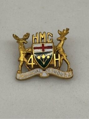 Vintage Gold Toned Province of Ontario Canada 4H HMC County Honours Lapel Pin